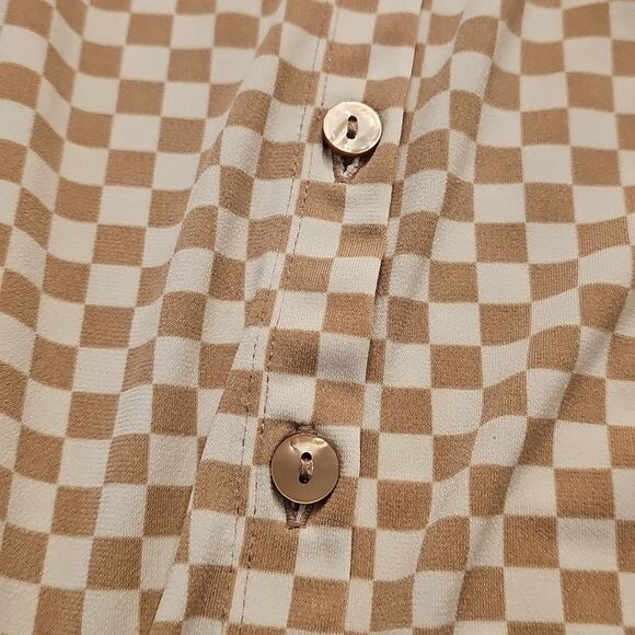 ABERCROMBIE & FITCH Y2K Inspired Tan Checkerboard Button-up Tip Size Small - Picture 6 of 6